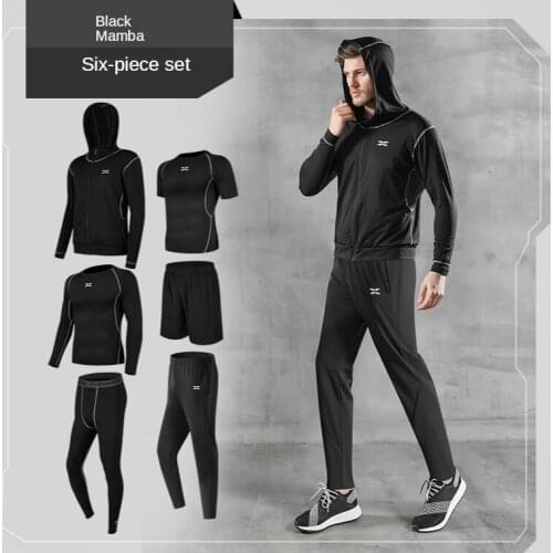 2021 Sports Suit Mens Autumn Casual Mens Gym Suit Quick-drying Outdoor Running Training Six-piece Fitness Pants