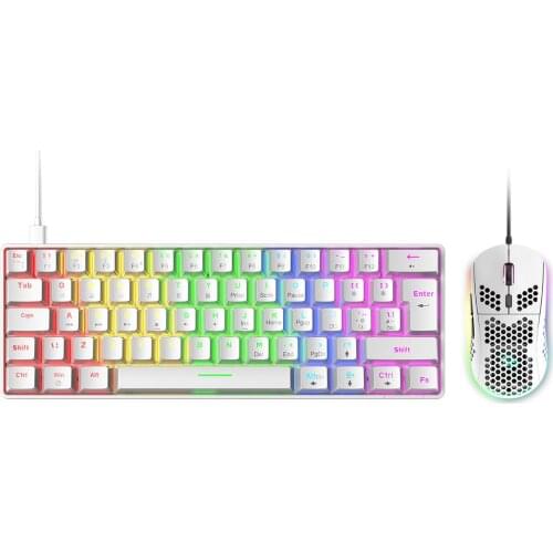 60% RGB Chroma Wired Mechanical Keyboard and Mouse Combo Set Ipad Laptop 62 Keys Gaming Keyboard gamer - White (Red Switch)