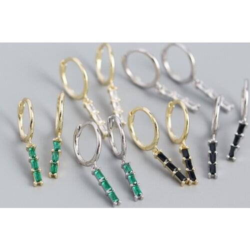 925 Sterling Silver Earring Fashion Geometric Rectangular Zircon Vertical Bar Heart Drop Earring French Style Woman Girl Ear Jew