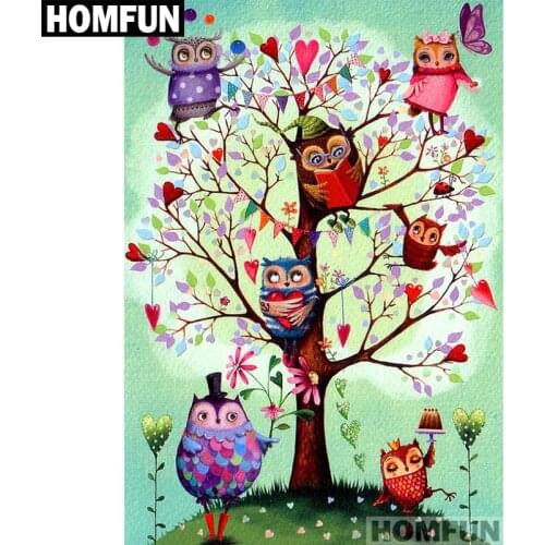 HOMFUN Full Square/Round Drill 5D DIY Diamond Painting "Cartoon Owl tree" Embroidery Cross Stitch 5D Home Decor Gift A01303