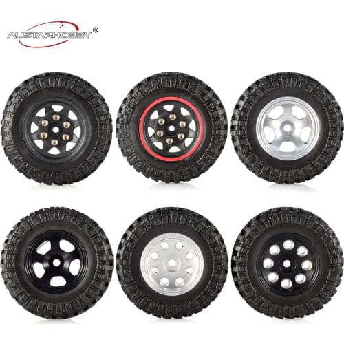 AUSTARHOBBY 4PCS 49*18mm Micro Wheel Beadlock Rims Rubber Tires for 1/24 RC Crawler Car Axial SCX24 90081 RGT Car Accessories