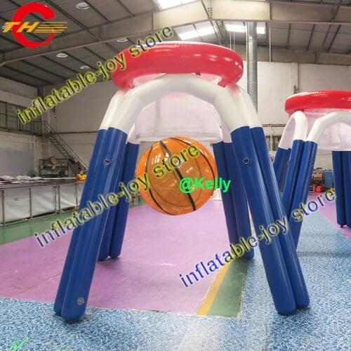 Free shipping air tight inflatable basketball hoop stand, water park inflatable basketball shot for sale, durable game toys