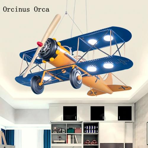 Color retro airplane chandelier boy bedroom childrens room lamp American Creative led iron fighter Chandelier
