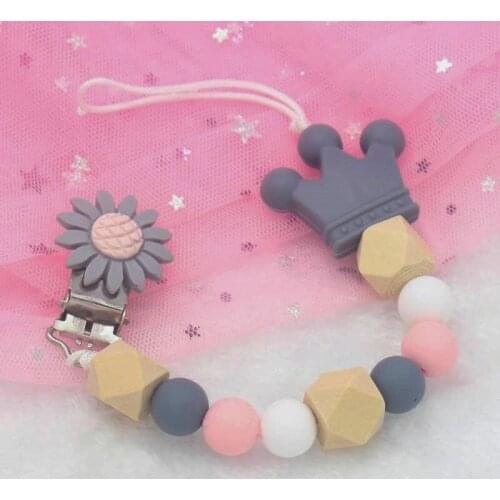 1pc Baby Pacifier Clips Flower DIY Pacifier Chain with Silicone Beads Metal Holder Infant Feeding Teething Chew Toys Dummy Clips