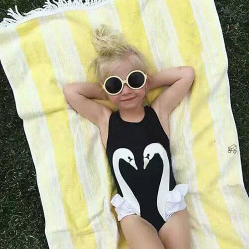 Kid Baby Girl Knitting Wool Romper Bodysuit Jumpsuit Outfits Set 3D Swan Print One Pieces Swimsuit lovely beachwear 2-7T