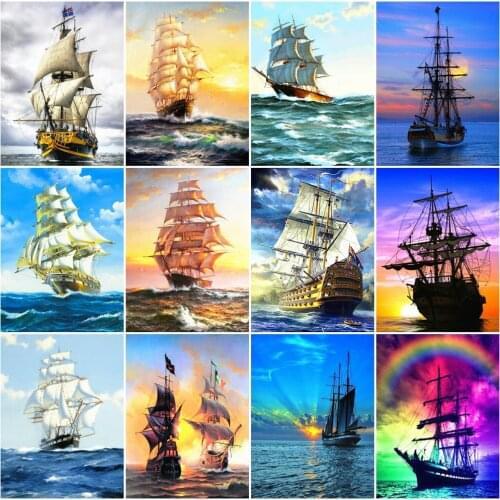 EverShine 5D DIY Diamond Embroidery Painting Landscape Diamond Mosaic Art Sailboat Picture Of Rhinestones Set Decor For Home