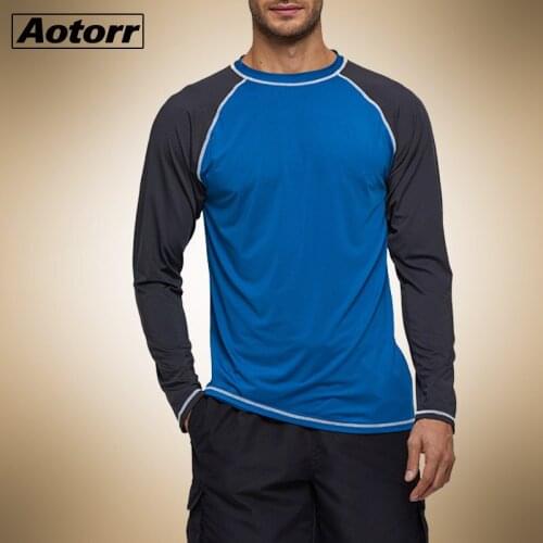 Men Long Sleeve Round Neck Tops Tees Fashion Solid Slim Fit Casual T-shirt Male Basic Sports Outdoor T Shirts 50+ UV Performance