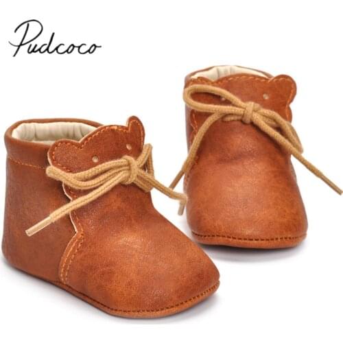 2019 First Walker Newborn Toddler Baby Boy Girl Waterproof Crib Shoes Soft Sole Leather Sneakers 3D Bear Cartoon Prewalker 0-18M