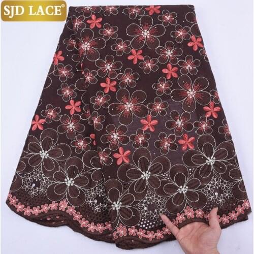 SJD LACE New Arrivals African Dry Lace Fabric With Stones Embroidery Swiss Voile Lace In Switzerland For Wedding Party Sew A2119