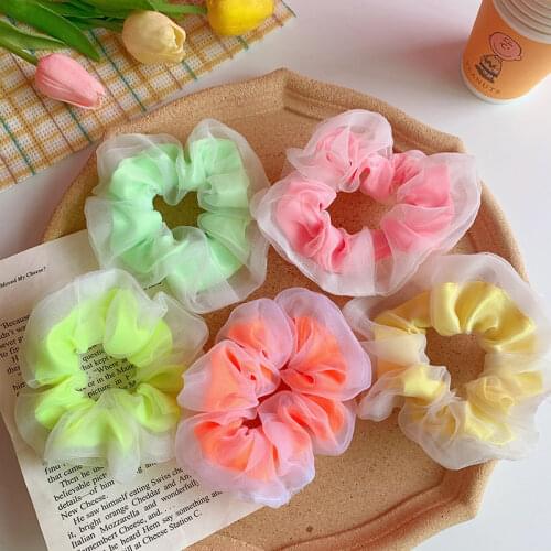 Fashion Bright Color Double Layer Hair Scrunchies Organza Ponytail Holder Girls Hair Ties Women Hair Rope Hair Bands Scrunchie