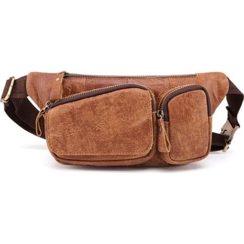 Retro Crazy Horse Cowhide Mens Chest Bag Large Capacity Casual Waist Pack Designer Genuine Leather Shoulder Messenger Bag