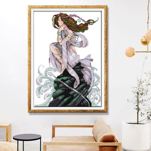 Daughter of the sea print cross stitch kit seaside beauty pattern 14CT cotton embroidery needlework DIY home decoration painting