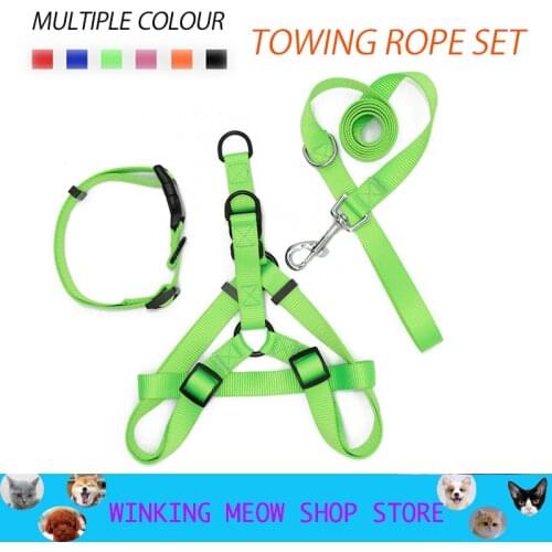 Nylon Pet Dog Three Piece Suit Harness Traction Rope Collar Adjustable Vest Running Leash Strap Belt For Small And Medium Dogs