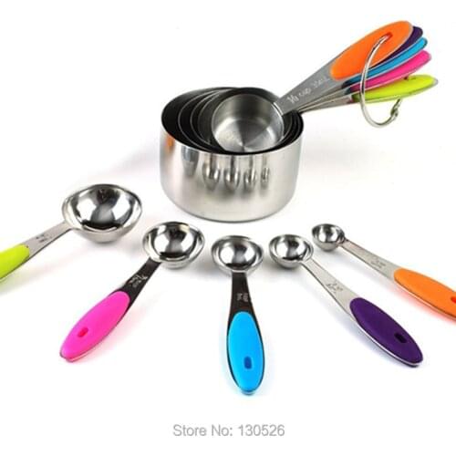 New Stainless Steel Measuring Cups and Spoon Scoop Silicone Handle Kitchen Measuring Tools Cooking Baking Cooking Accessories