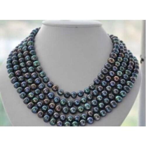Single strands9-10mm south sea round black green multicolor pearl necklace 46" KKK