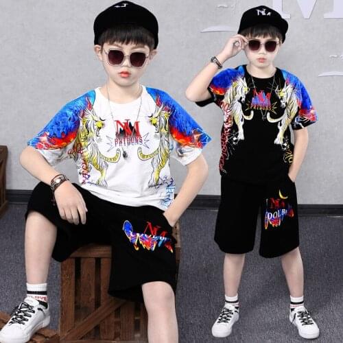4-14 Years Summer Boy Clothing Set 2021 New Fashion Casual Active T-shirt+ Pant Kid Children Boy Teenager Clothing