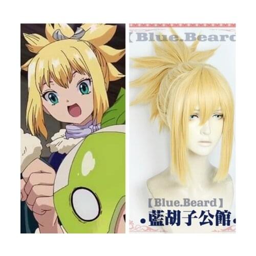 New Arrival Anime Dr.Stone Cosplay Kohaku Golden Costume Wig Heat Resistance Fiber Womens Synthetic Hair with Wig Cap