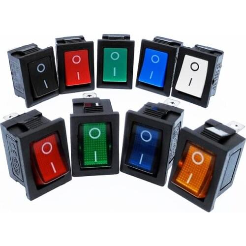 KCD1 Rocker Switch Power Switch 2 Position 2Pins 3Pins 4Pins With Light 10A 250V Red Blue Green Yellow Black White