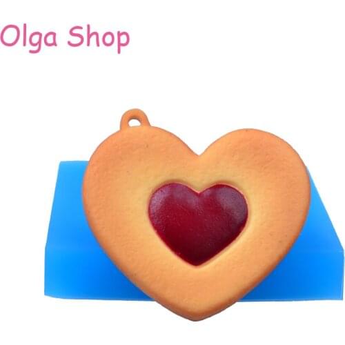 QYL340 51.7mm Big Heart Cookie Pendant Silicone Mold - Sugarcraft, Cupcake Topper, Icing, Chocolate, Resin Polymer Clay, Biscuit