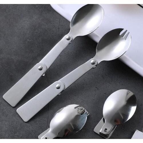 100pcs/lot Folding spoon outdoor travel portable tableware creative staple soup fork 304 stainless steel spoon wholesale SN1603