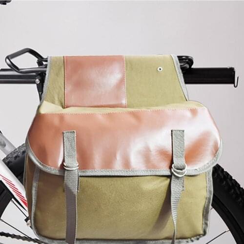 Vintage Bicycle Pannier Bag Rear Rack Trunk Bike Backseat Luggage Double Roll-up Bag Retro Waxed Waterproof Canvas Khaki