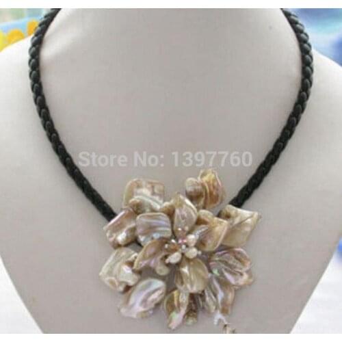 Jewelry Fashion Jewelry Mother Of Pearl Shell Flower Pendant Necklace 18"