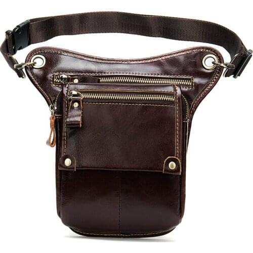 Leather Funny Waist Packs Drop Leg Bags Belt Pouch Mens Motorcycle Leg Bag Genuine Leather Phone Pouch Male Hip Packet