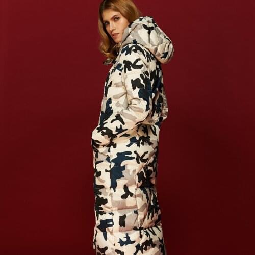 Ladies' duck down jacket 2020 New X- Long Hooded Camouflage Size Feather Jacet Women Thick Coat Plus Szie LX905