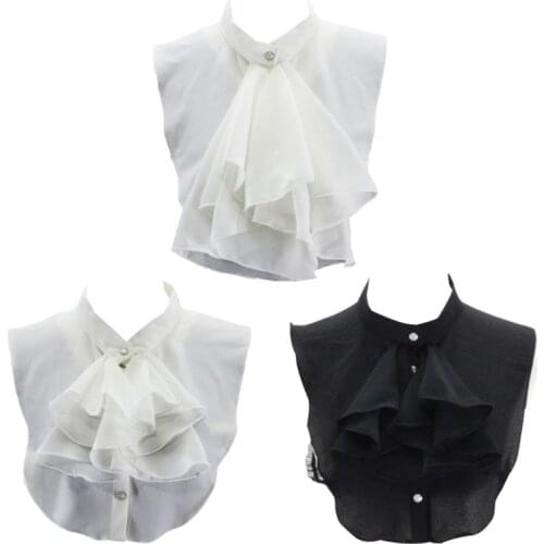 Women Vintage Palace Ruffles Bowknot Half Shirt Blouse Chiffon False Fake Collar F42F