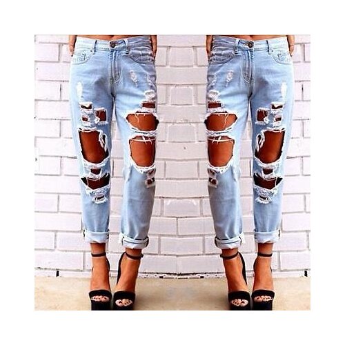 Womens Ladies Skinny Faded Ripped Casual Slim Fit Cool Denim Cotton Jeans Skinny Faded Ripped Casual Slim Fit Cool Denim Jeans