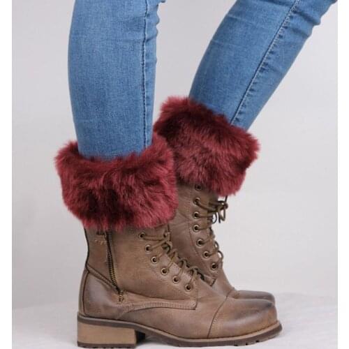 Womens Winter Warm Crochet Knit Fur Trim Leg Warmers Cuffs Toppers Boot Socks Drop ship