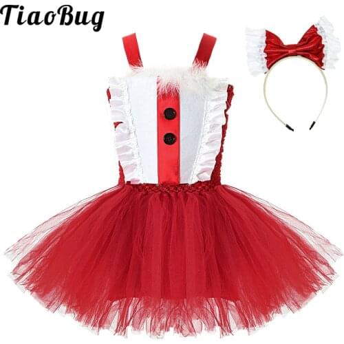 Girls Christmas Costume Sleeveless Red Mesh Dancewear Child Tutu Ballet Leotards Figure Skating Gymnastics Leotard Dress