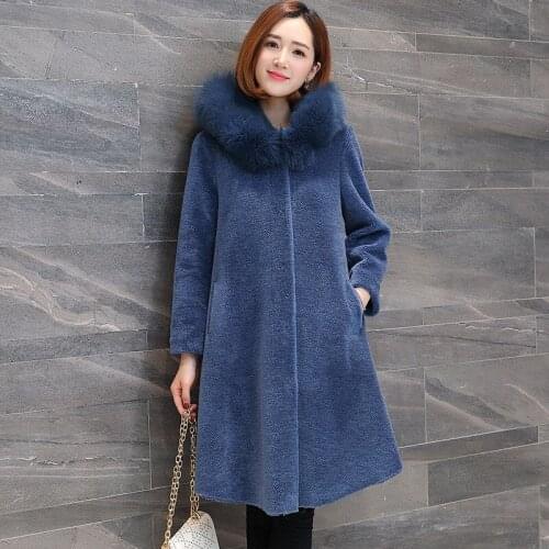 Real Fur Coat Women Sheep Shearling 200% Wool Winter Jacket 2020 Korean Warm Hooded Overcoat Manteau Femme 2722 YY500