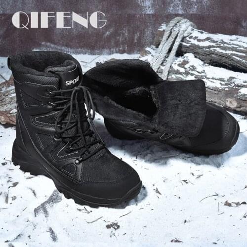 Winter Men Snow Boots Fur Warm Plush Mid-Calf Snow Boots Men Fashion Boots Black Waterproof Footwear Hunting Boots Outdoor Boots