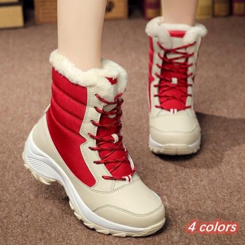 Winter Womens Snow Boots Plush Outdoor Hiking Shoes Fashion High Top Ankle Boots Thick Bottom Walking Shoes