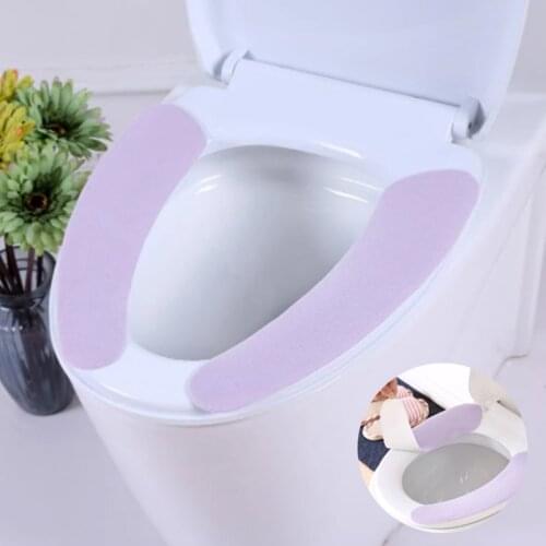 1 Pair Portable Reusable Warm Soft Toilet Seat Cushions Washable Paste Type Toilet Cushion Bathroom Fitting Household Supplies