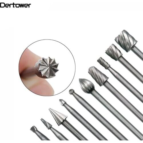 10 Pieces 1/8 HSS Routing Router Drill Bits Set Dremel Carbide Rotary Burrs Tools Wood Stone Metal Root Carving Milling Cutter