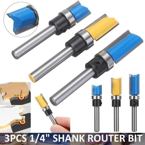 3pcs Woodworking Milling Cutter 1/4" Shank Carbide Router Bits For Wood Cutting Engraving Trimming Machine Cutter Tools