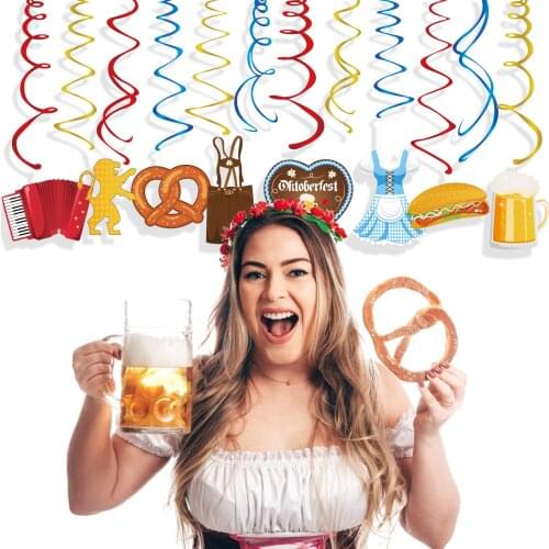 30pcs PVC German Oktoberfest Beer Hamburger Theme Party Spiral Ceiling Hanging Swirl Birthday Baby Shower Party Wall Decorations