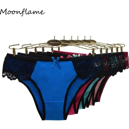 Moonflame 5 pcs/lots New Arrival Underwear 2021 Hot Sale Ladies Sexy Lace Cotton Womens Briefs Panties M L XL 89412