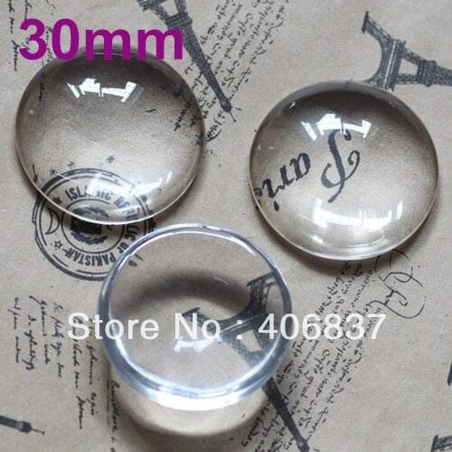 50pcs/lot, Good Quality 30mm Domed Round Transparent Clear Magnifying Glass Cabochon