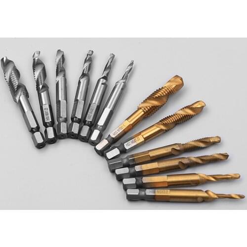 6pcs/Lot Twist Drill Bit Set 1/4 inch Hex Shank M3-M10 Titanium Coated HSS Drilling Tap Bits Thread Screw Tapping Tools