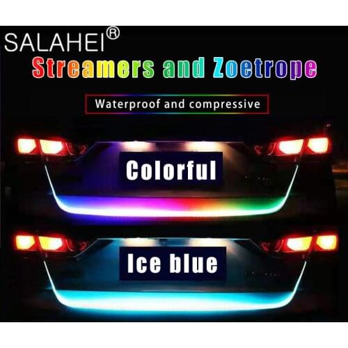 12V 1.2M 1.5M RGB Car Rear Trunk Tail Light Dynamic Streamer Reverse Warning LED Strip Auto Additional Break Trun Signal Lamp