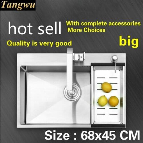 Free shipping Kitchen sink standard big durable 304 stainless steel 3 mm hand made single slot hot sell 680x450 MM