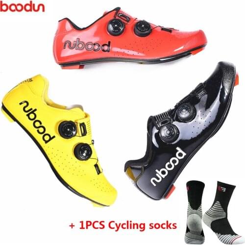 BOODUN New Road Cycling Shoes Carbon Fiber Self-Locking Ultralight Breathable Wear Non-slip professional Bicycle Racing Shoes