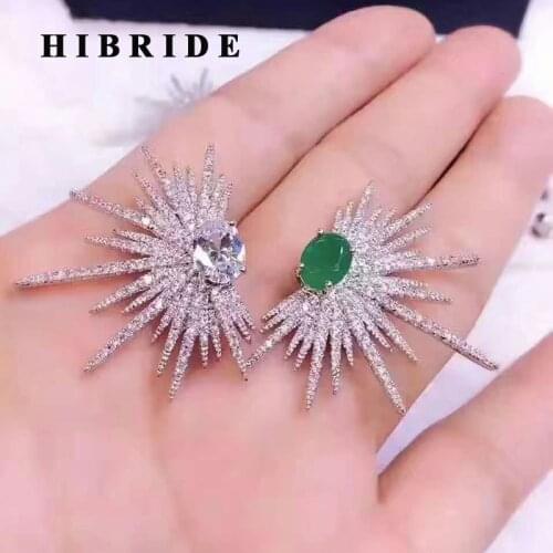 HIBRIDE Brand New Hot Fashion Popular Luxury Crystal Zircon Stud Earrings Spark Shape Flower Earrings Fashion Jewelry E-419