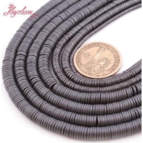 Natural Hematite Black Forst Heishi Button Loose Stone Beads 1x2/1x4/1x6mm For Jewelry Making DIY Necklace Bracelet Strand 15"