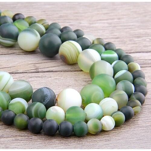 15.5" Natural Green Agates Beads Matte White Veins Agat Gem Stone 4 mm 6 mm 8 mm 10 mm 12 mm Frosted Round Beads For DIY Jewelry