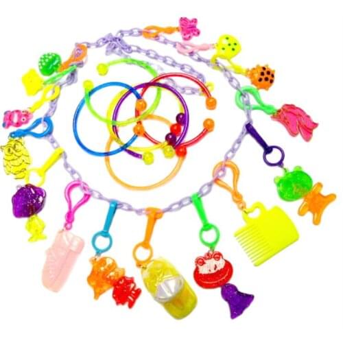 VINTAGE Plastic Charms-O 15 Charms 80cm Necklace Retro Fashion Jewellery Chain Chip