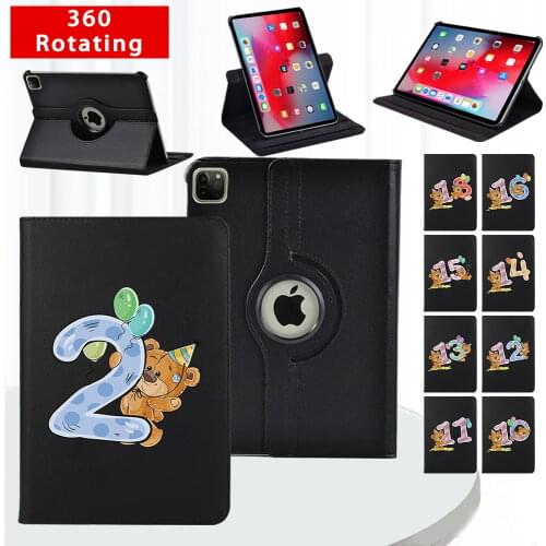 Tablet 360 Rotating Case for Apple Ipad Air 3 10.5" 2019/Air 4 10.9" 2020/Air 1 Air 2 9.7" Cute Number Smart Wake Tablet Case